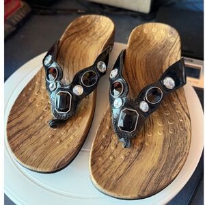 Vionic Orthaheel Womens Black Rhinestone Wood Grain Orthotic Sandals Size 7